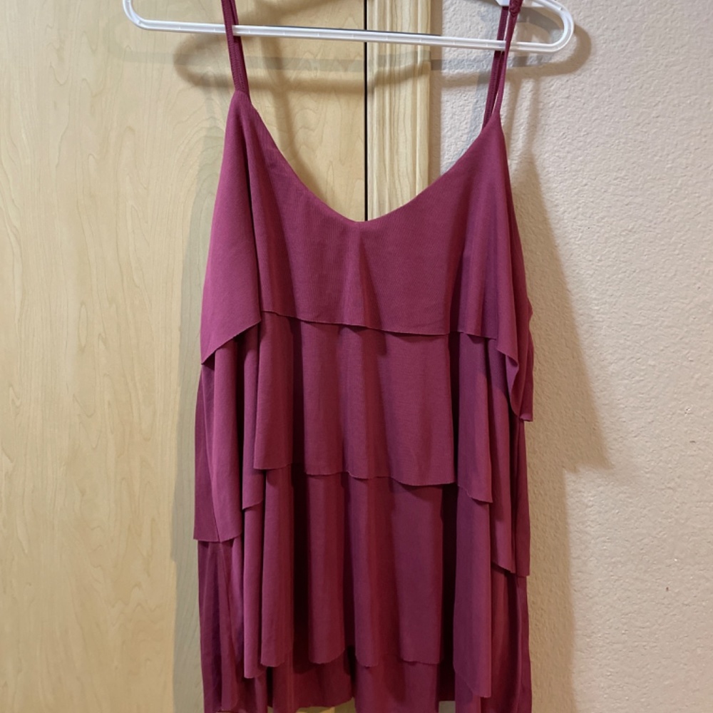 Women 1X Beautiful Mauve Layer Ruffled Spaghetti Strap Spring Summer Top Blouse - Picture 2 of 5